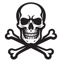 Classic Skull and Crossbones Symbol in Black and White Representing Danger and Mortality stark black