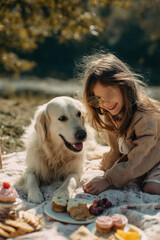 joyful child and playful dog wearing matching glasses evoke laughter during bright picnic