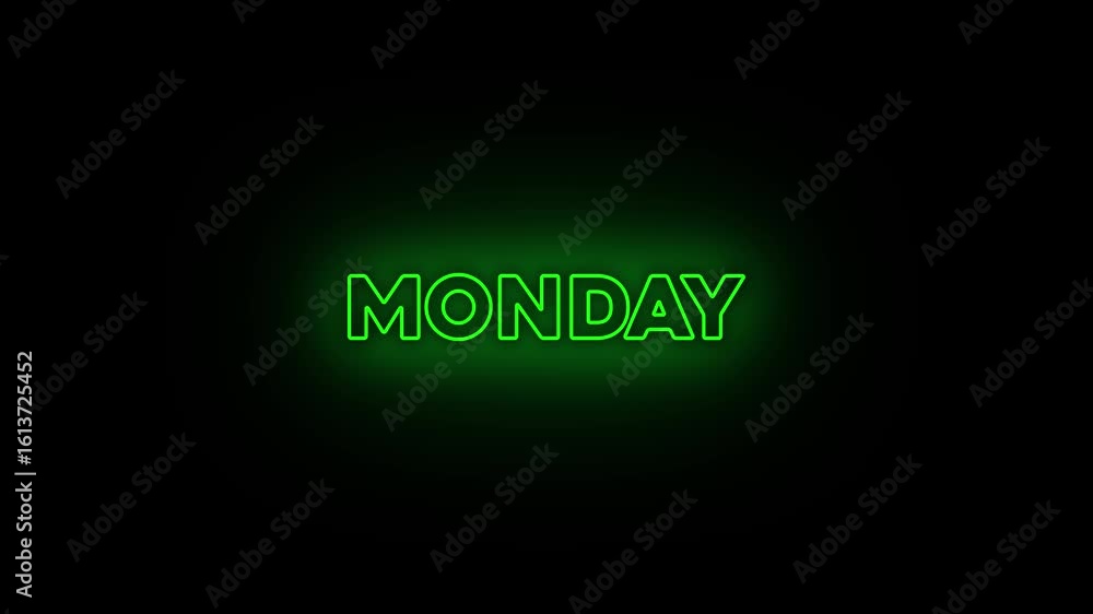 Poster neon lines monday text animation. 7 days a week name monday motion graphics. luxury text 4k video fo