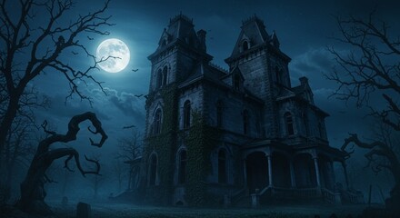 Mystery Halloween setting with fog and shadows