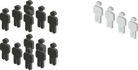 Two groups of people one black and one white on a white background