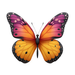 Obraz premium Beautiful monarch butterfly with orange pink and black wings isolated on transparent background