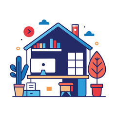 Modern home office setup with plants and computer