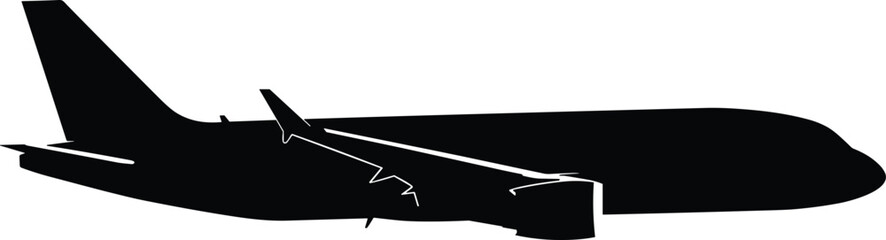 
Airplane side silhouette, commercial jet vector, aviation aircraft profile, flying plane icon, travel and transportation symbol, airplane shadow graphic, airplane CAD drawing flat vector illustration