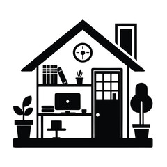 Stylized house interior with desk and plants