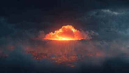 Naklejka premium Fiery cloud over a city at night