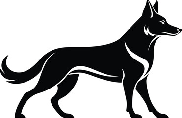German shepherd silhouette, dog line art, loyal pet drawing, canine outline vector, working dog illustration