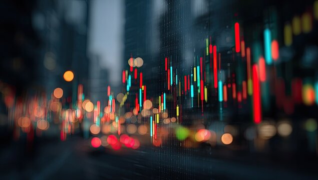 Abstract cityscape with stock market data