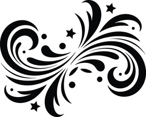 Fototapeta premium Elegant black swirls and flourish curved scroll ornate decorative design element, Abstract Tribal Style Motifs ornament isolated on transparent background