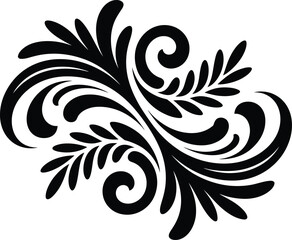Elegant black swirls and flourish curved scroll ornate decorative design element, Abstract Tribal Style Motifs ornament isolated on transparent background

