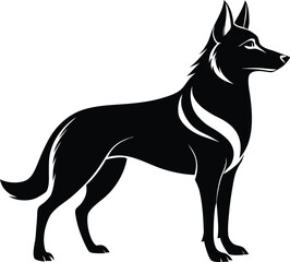 German shepherd silhouette, dog line art, loyal pet drawing, canine outline vector, working dog illustration