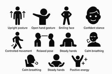 Set of confident body language icons in line style for infographics