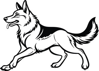 German shepherd silhouette, dog line art, loyal pet drawing, canine outline vector, working dog illustration