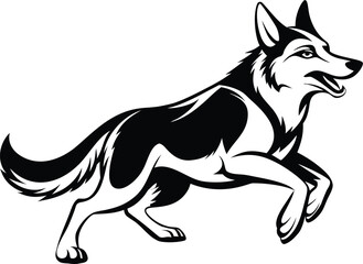 German shepherd silhouette, dog line art, loyal pet drawing, canine outline vector, working dog illustration