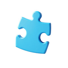 Fototapeta premium Vivid blue puzzle piece against a black backdrop.