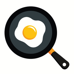 Stylized vector illustration of a sunny side up egg cooking in a frying pan on a clean white background