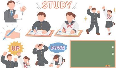 	勉強する学生イラストセット