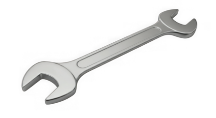 Shiny metal combination wrench tool for mechanical repairs isolated on transparent background