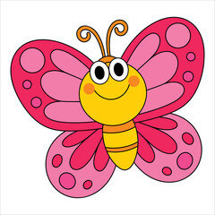 Vector illustration of cute butterfly cartoon mascot character ideal for kid friendly designs nature themes and playful visual content.