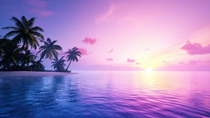 Obraz premium Colours A colorful sunset over a tropical island, with rich oranges and purples painting the sky.