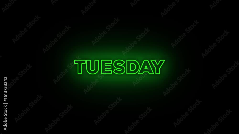 Poster neon lines tuesday text animation. 7 days a week name tuesday motion graphics. luxury text 4k video 