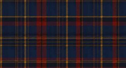 Classic tartan pattern featuring deep navy blue with bold red and subtle yellow lines