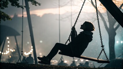Happy children swing joyfully in the park on a warm summer day, experiencing the simple fun of childhood play