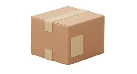 A simple brown cardboard shipping box with taped seams isolated on transparent background
