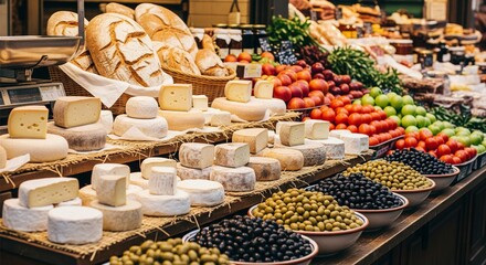 Vibrant local European food market brimming with traditional products