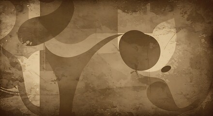 Abstract sepia-toned graphic design with flowing shapes and textured background.