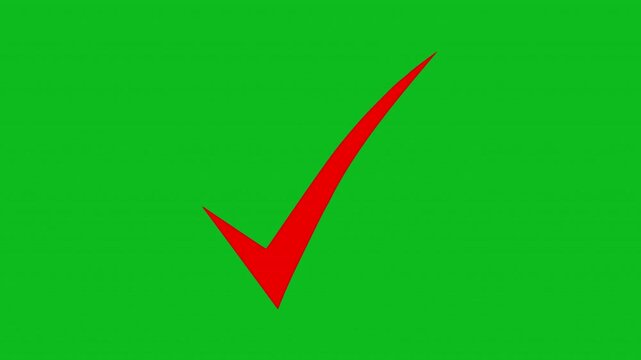 4K Green Screen Red Check Mark Animation for VFX and Editing, Red tick. Red check mark. Tick symbol, icon, sign in red color.