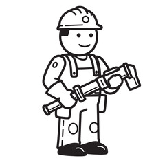 Fototapeta premium Illustrated construction worker holding a hammer smiling ready for building projects