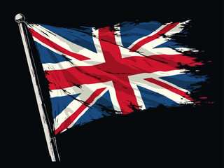 Vector design with decorative drawing of 
torn national United Kingdom flag 
is fluttering in wind. 
Fashion england t-shirt print. British pattern 
for textiles, fabric, clothing.