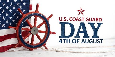 Celebrating u s coast guard day on august 4th with american flag and ship s wheel symbolizing maritime heritage and service