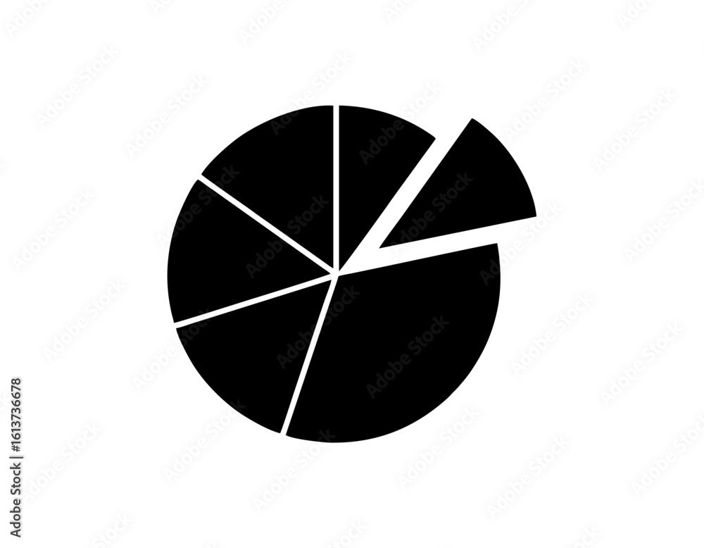Poster flat vector icon of a pie chart with one slice separated, monocolor.