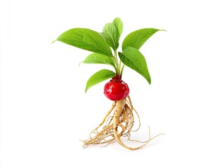 Small plant with red bulb and light brown roots