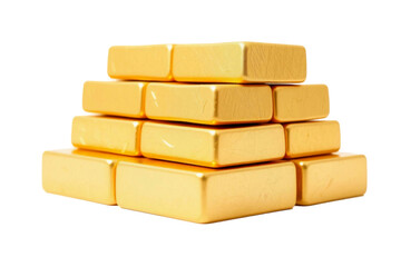 Stack of gold bricks on transparent background 