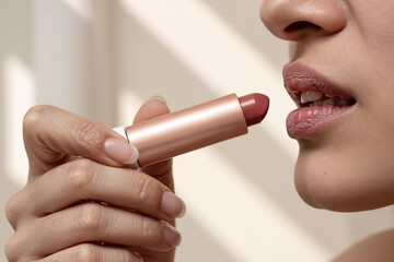 woman apply lip balm stick on dry lips