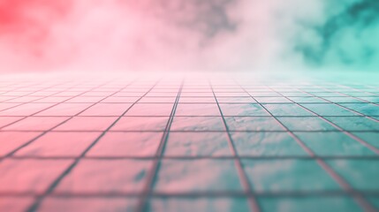 Pale Rose and Cyan Misty Grid with Retro Vaporwave Style and Light Depth
