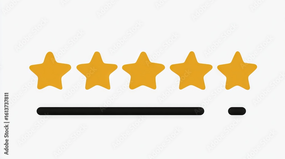 Poster five yellow stars representing a rating system, with a black progress bar below, showcasing customer