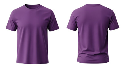 Front and back view of a purple t shirt isolated on transparent background