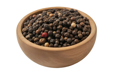 A wooden bowl of peppercorns on transparent background 