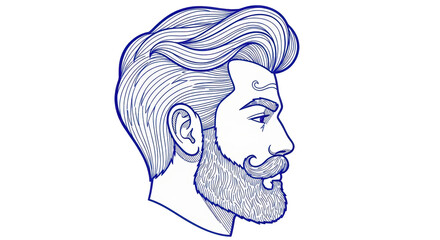 Isolated Man with Beard Line Art