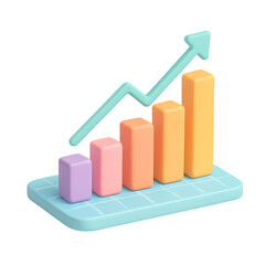 3d render pastel isometric bar chart growth analysis and statistics graphic isolated on transparent background