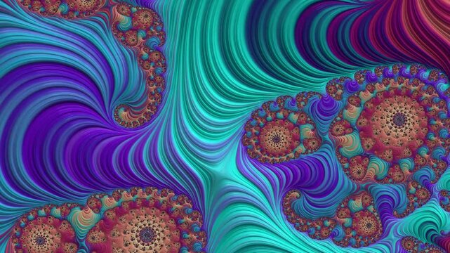 Hypnotic fractal spiral with swirling abstract patterns and deep earthy colors in endless motion