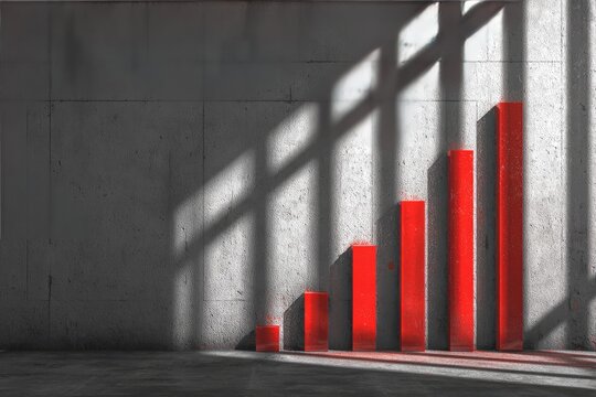 Red bar graph on a concrete wall, sunlit