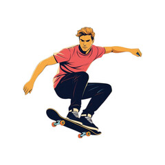 Dynamic illustration of a young man performing a skateboard trick with focused expression