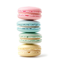Stack of Colorful Macarons Isolated on White Background