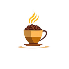 Obraz premium Stylized illustration of a coffee cup filled with roasted coffee beans and steaming aroma