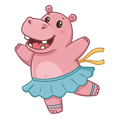 Obraz premium Happy Pink Hippo Dancing in a Blue Tutu